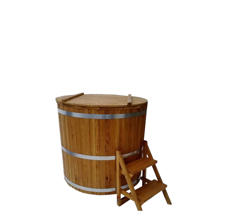 Nordic-style cold plunge barrel and Decorative log holder